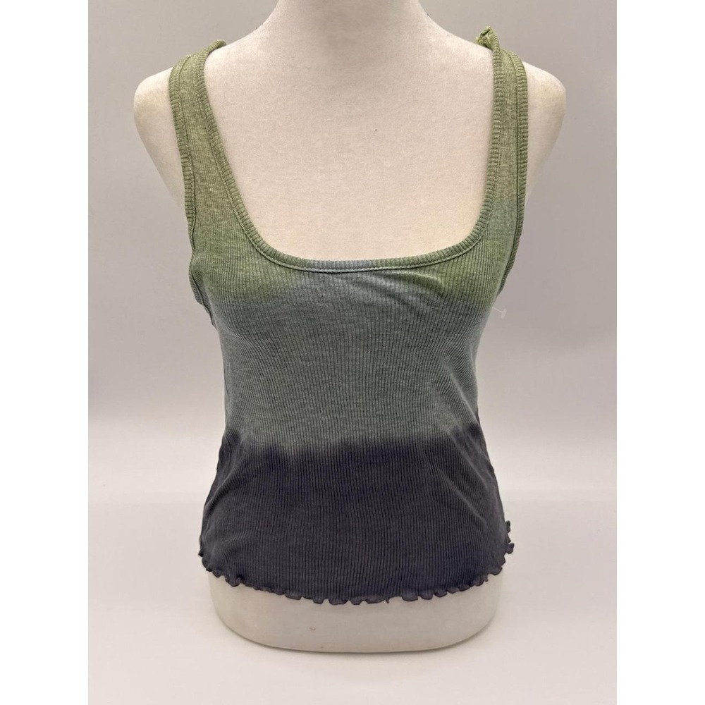 Y2K Ombre Ribbed Modal Tank Top Sage Green Gray Fairy Grunge Size M